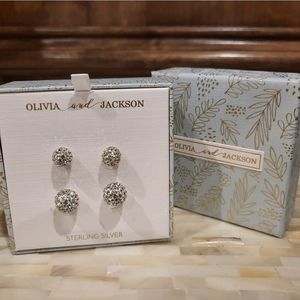 NIB Olivia and Jackson Sterling Silver Stud Earrings Set, Two Pairs.